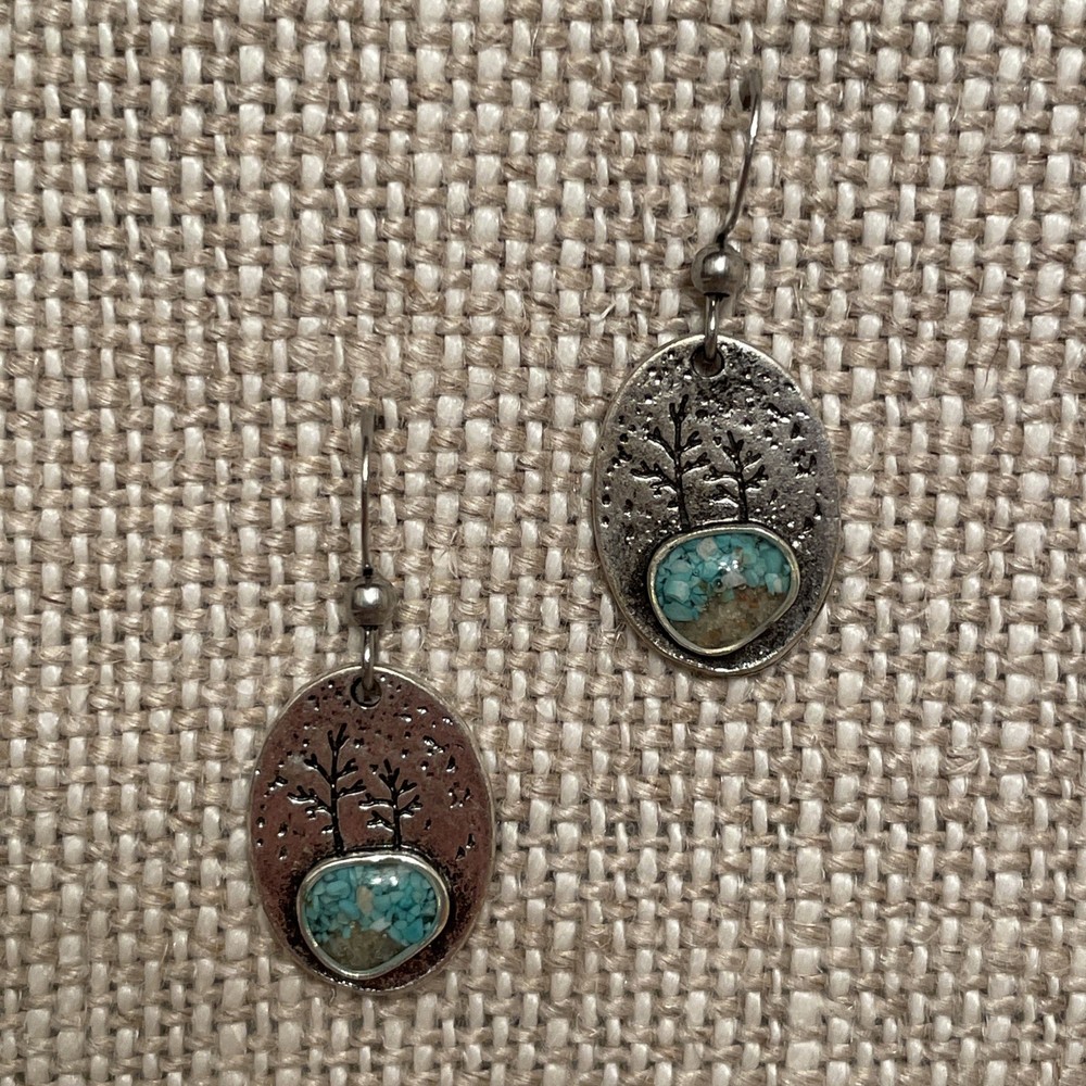 Silver Turquoise Sand Resin Boho Dangle Earrings Handmade by Two Little Trees