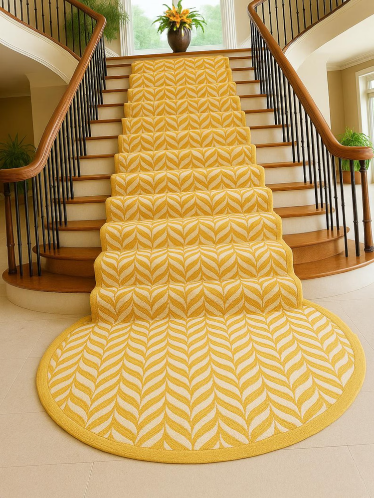 Hand-Tufted Wool Stair Runner | Yellow Leaf Pattern, Modern Luxury