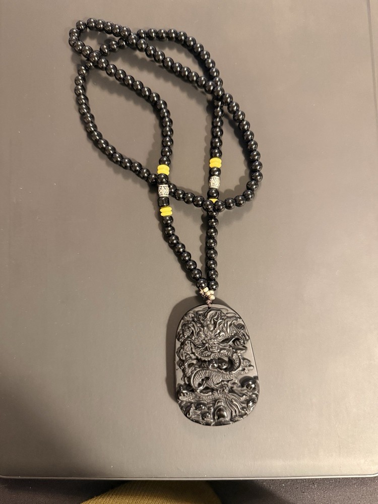 Natural Black Obsidian Dragon Protection Necklace