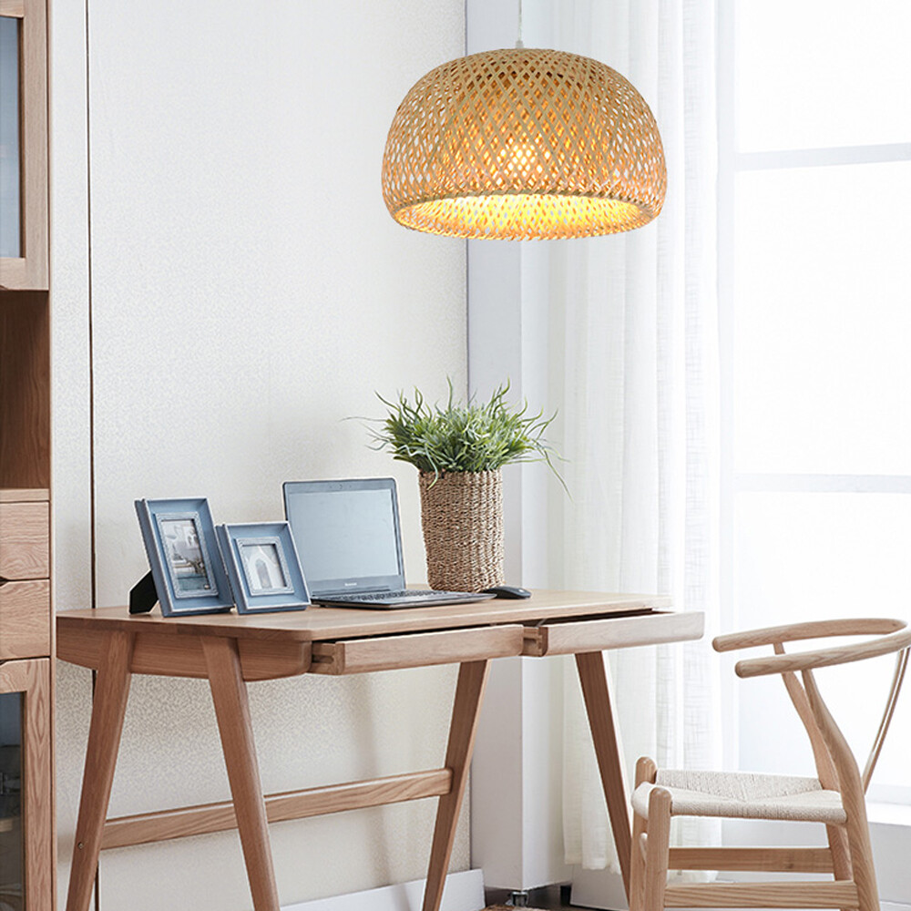 Bamboo Rattan Vintage Pendant Light Fixture Asian Inspired Ceiling Lamp