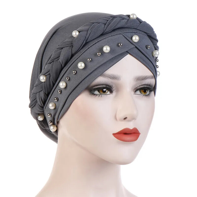 White Pearl Cotton Hijab Scarf Turban Bonnet for Muslim Women