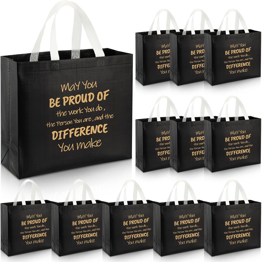 Employee Teacher Appreciation Gift Bag Thank You 12.2x4.7x11 Inch Black 12PCS