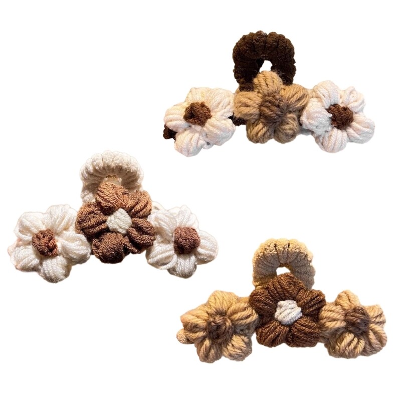 Beautiful Hairpin with Knit Flower Trendy Fashionable Claw Hair Clip