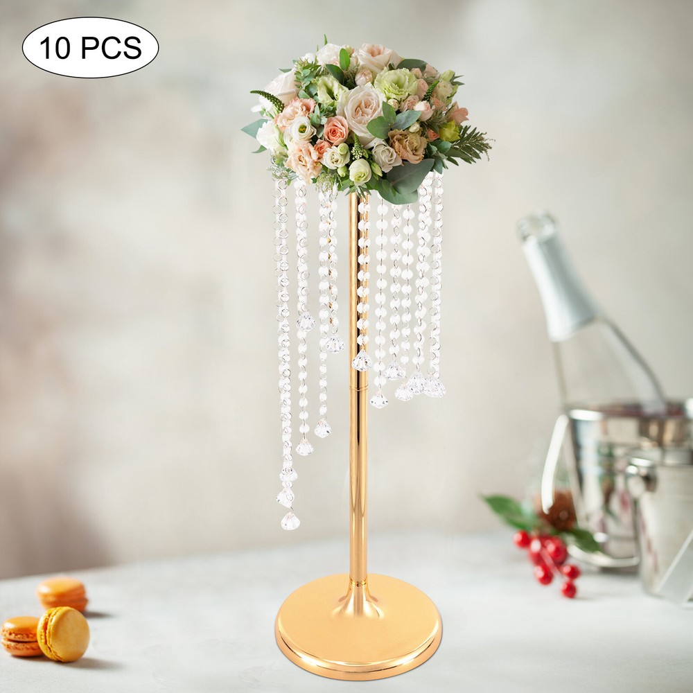 10 Pcs 27.5in Silver/Gold Crystal Flower Vases for Wedding Centerpieces