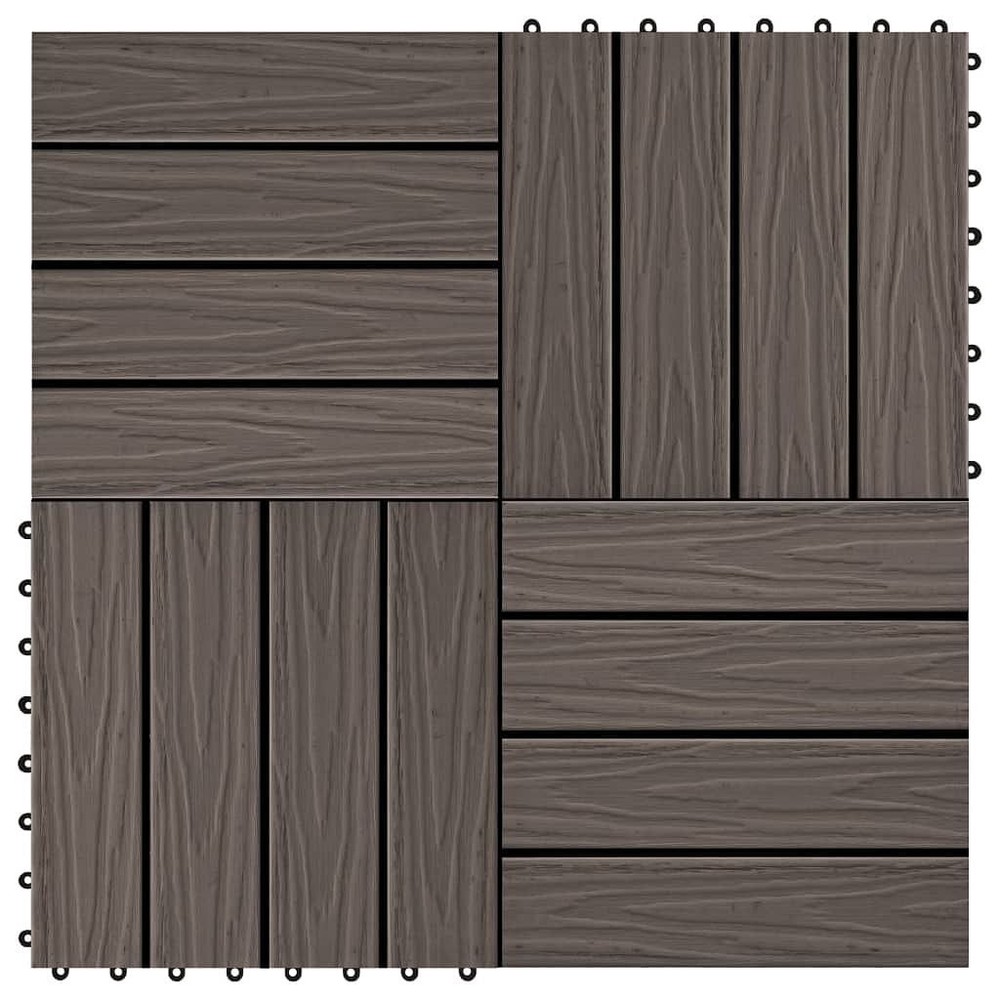 11-Piece WPC Decking Tiles 11.8x11.8 Deep Embossed Dark Brown 1 sqm