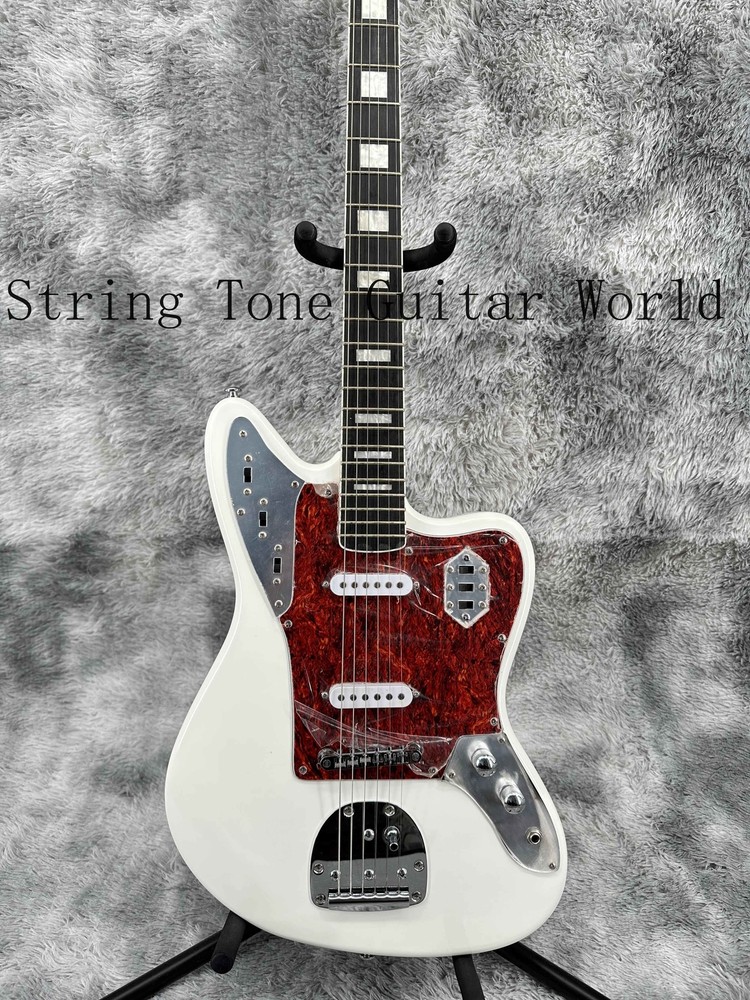 Jaguar Custom Shop White Electric Guitar Chrome Hardware Red Pickguard Solid