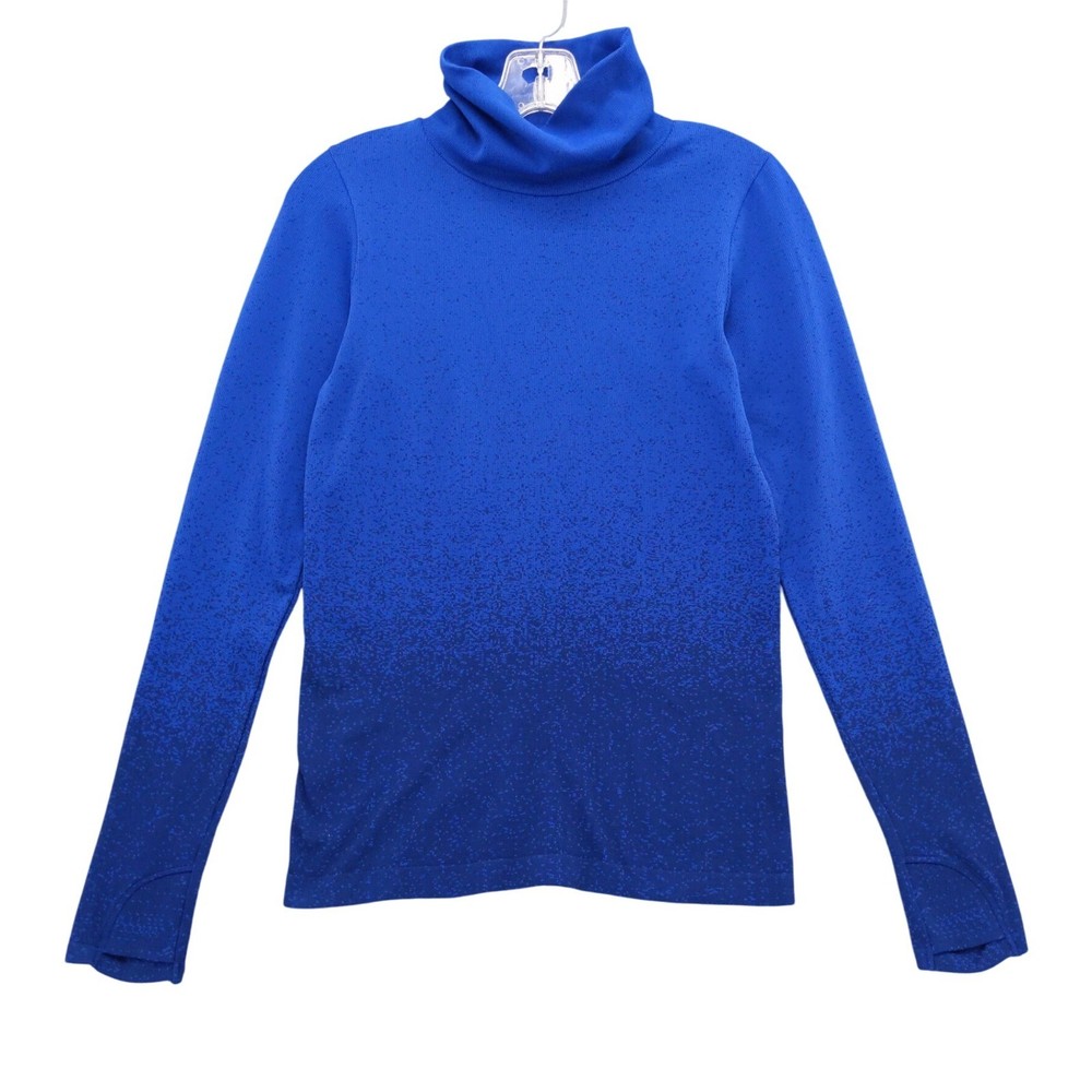 Athleta Flurry Base Layer Blue Ombre Turtleneck Long Sleeve Top Thumbholes Sz M