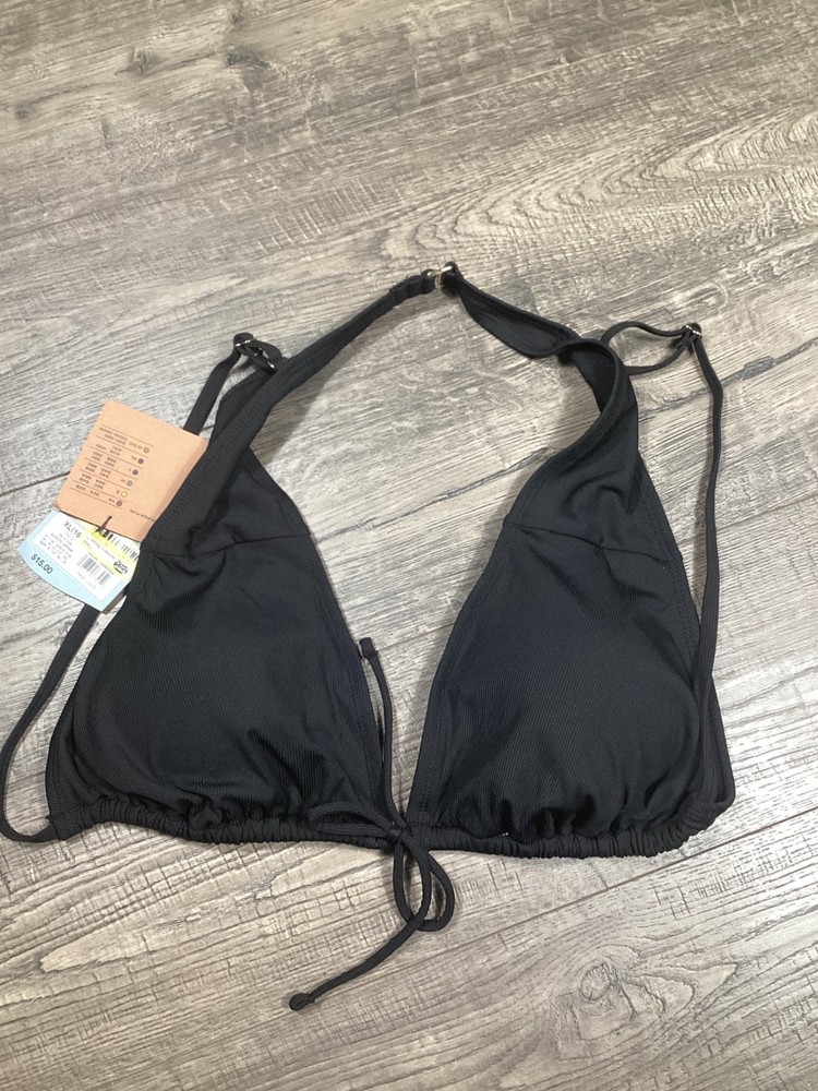 Shade & Shore Black Triangle Bikini Top Adjustable Straps XL (16) Ribbed Texture