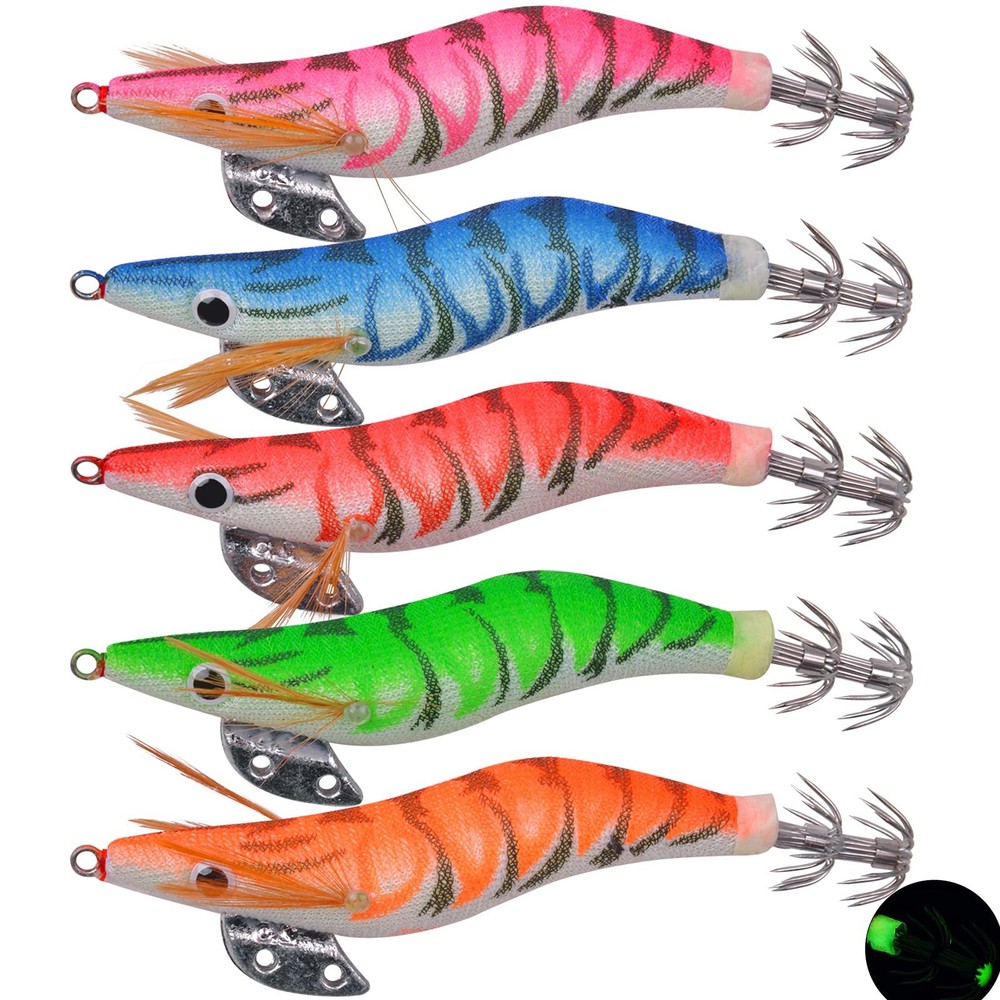 Glow Squid Jigs 10pcs Saltwater Fishing Lures Luminous Shrimp Prawn Bait