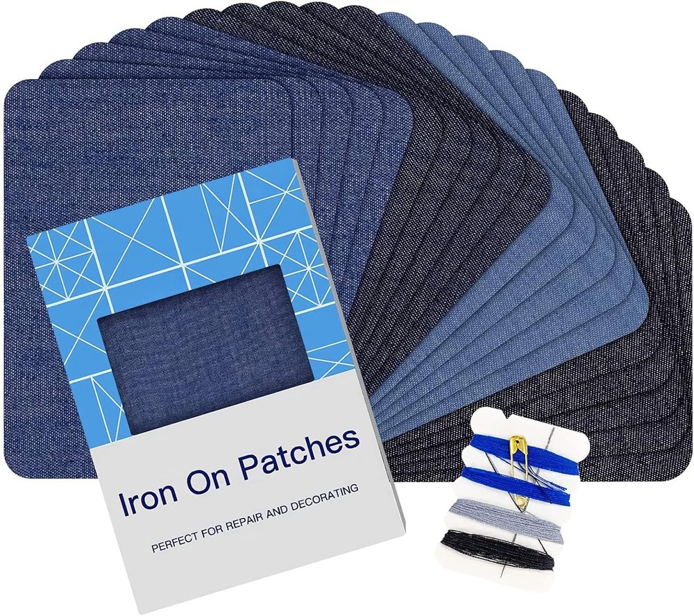 20PCS Iron On Denim Patches for Jeans Kit in 4 Blue Shades 3x4.25 Inch