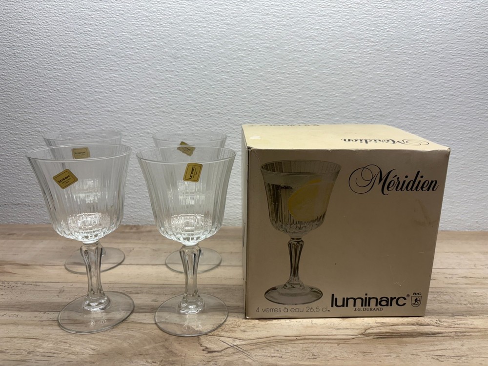 Vtg Set Of 4 Meridien Luminarc Crystal Goblets Wine Or Water 9oz Made In France
