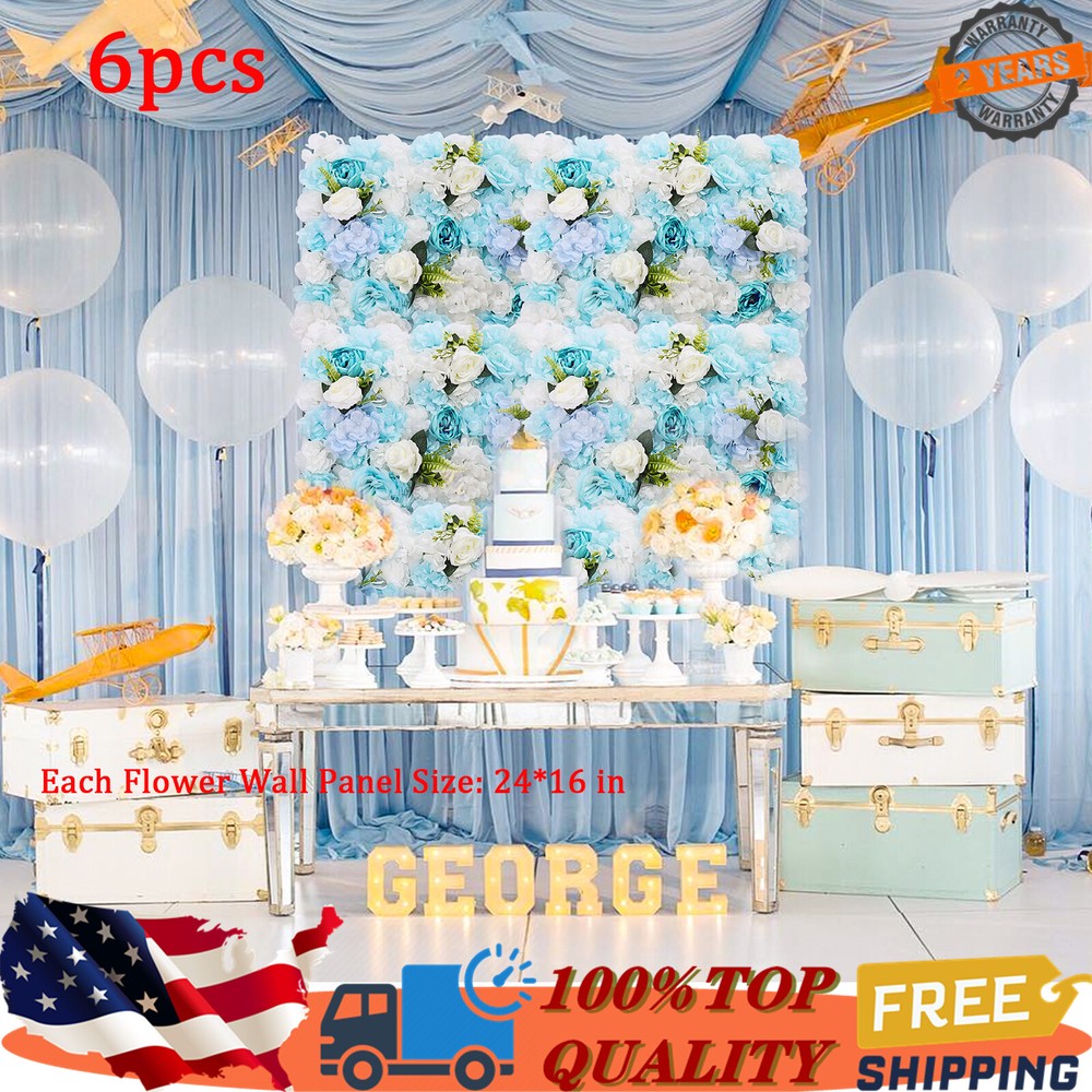 6 Pcs 24'' x 16'' Blue Artificial Flower Wall Panels Wedding Party Floral Decor