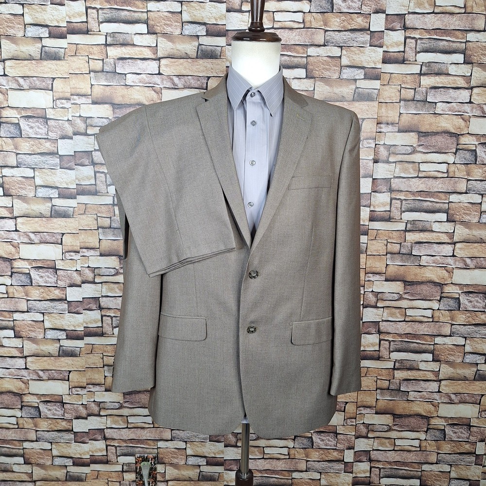 Van Heusen 2 Piece Suit Mens 44L 36X32 Light Brown Double Vented