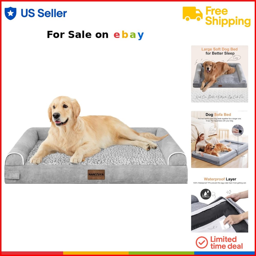 Large Dog Bed Orthopedic Memory Foam Washable Waterproof Bolster