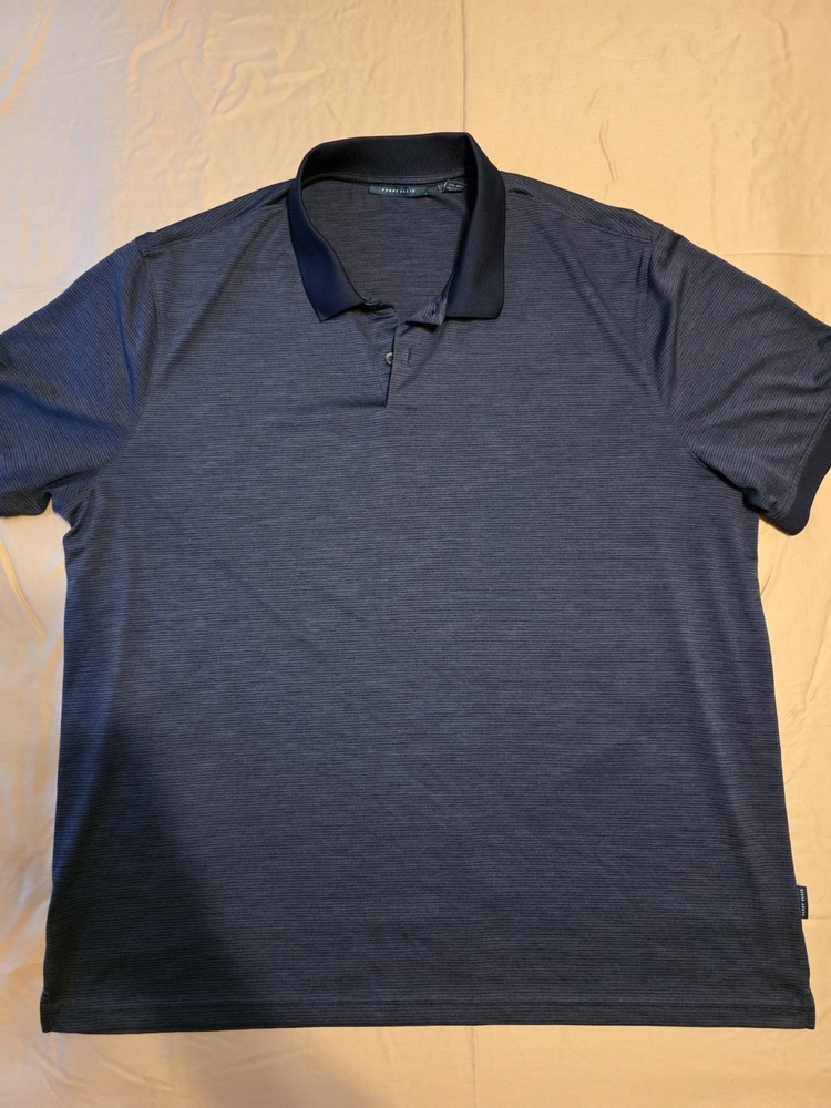 Perry Ellis XXL Polo Navy Blue Pin Strip Polyester Short Sleeve