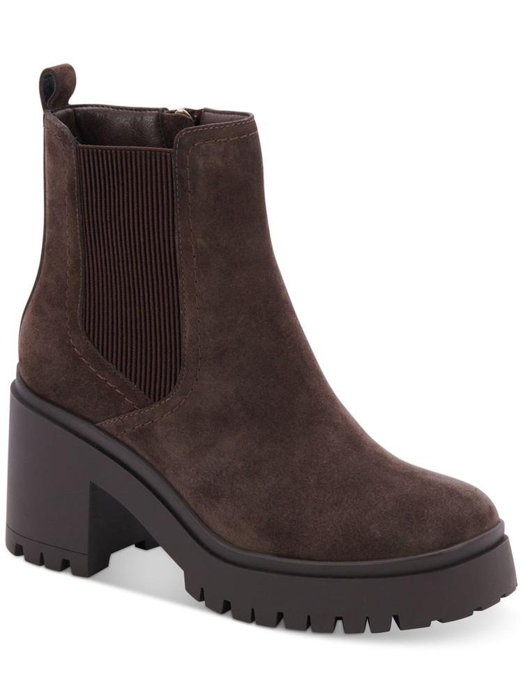 AQUA COLLEGE Womens Brown 1 Platform Raine Toe Block Heel Suede Chelsea 6.5 M