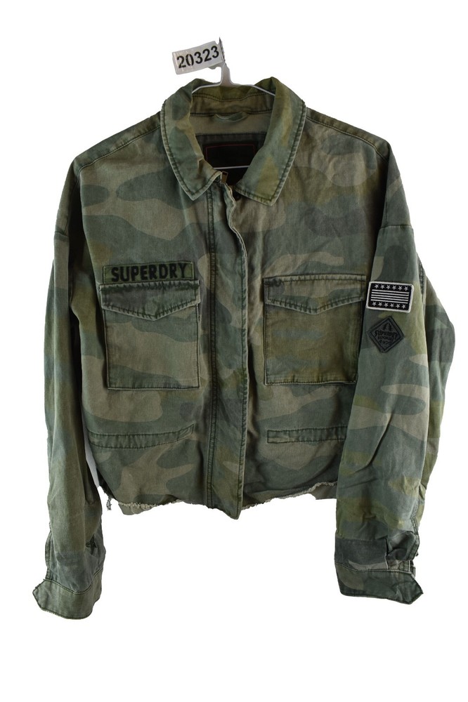 SUPERDRY Green Camo Crop Jacket size S Womens Cotton Casual Outdoors