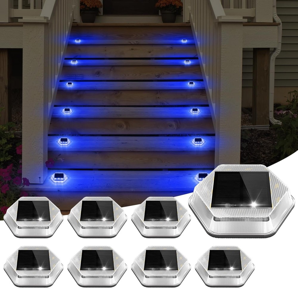 Solar Deck Lights 8-Pack Waterproof 1200mAh Auto On/Off LED Dock Step Lights