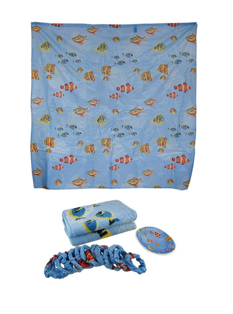 Zeckos Coordinating Bath Rug Soap Dish Shower Curtain Set (fish)