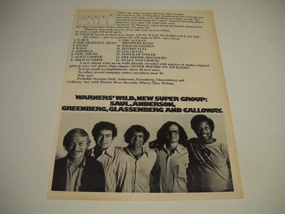 AMERICA the band RUNDGREN Alice Cooper JETHRO TULL Malo 1972 Promo Poster Ad