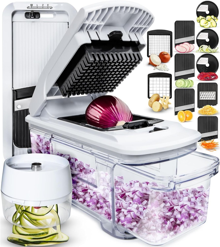 Upgrade your kitchen with the Fullstar 6-in-1 veggie chopper and mandoline slicer in black/white  