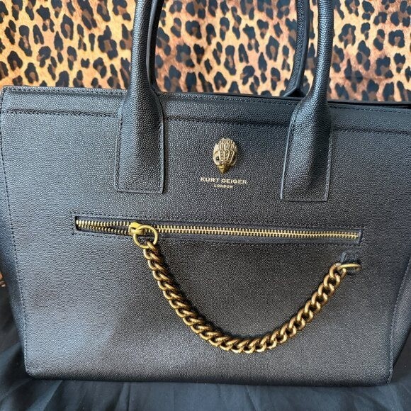 FLASH SALE! KURT GEIGER LONDON TOTE  BROWN BLACK Textured Leather-image