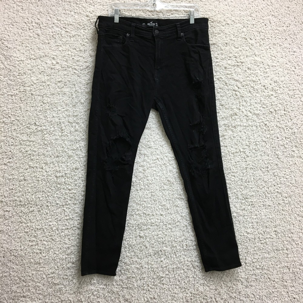 Hollister Jeans 34x32 (Fits 34x30) Men Black Denim Taper Advanced Stretch Casual