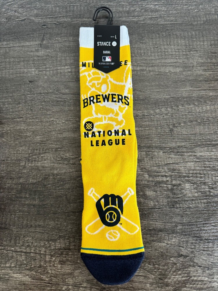 Stance x MLB Milwaukee Brewers Crew Socks Hey Batter Men's LARGE 9-13 (NWT)