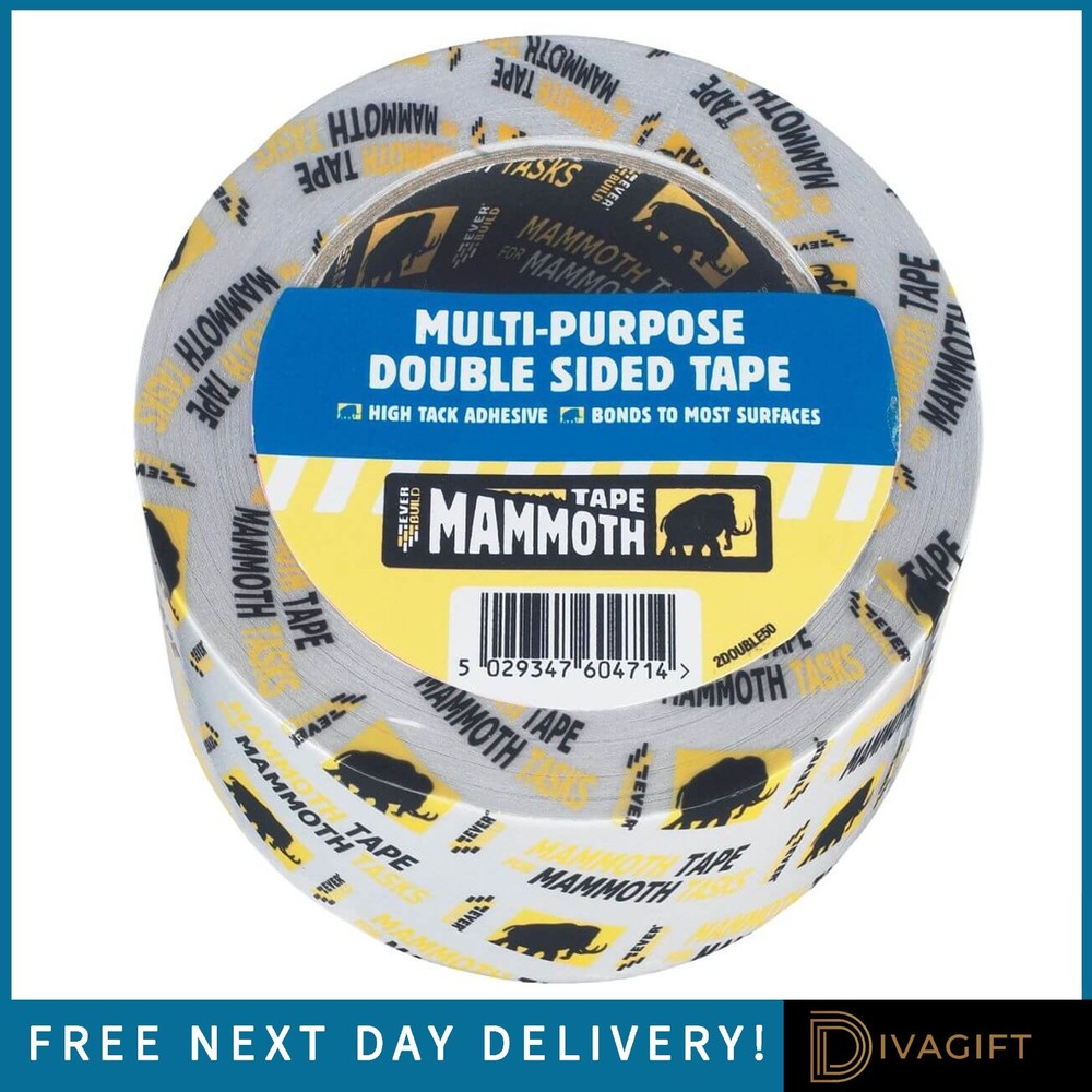 EVERBUILD MAMMOTH HEAVY DUTY CLEAR DOUBLE SIDED TAPE 50MMx5M STRONG ADHESIVE NEW
