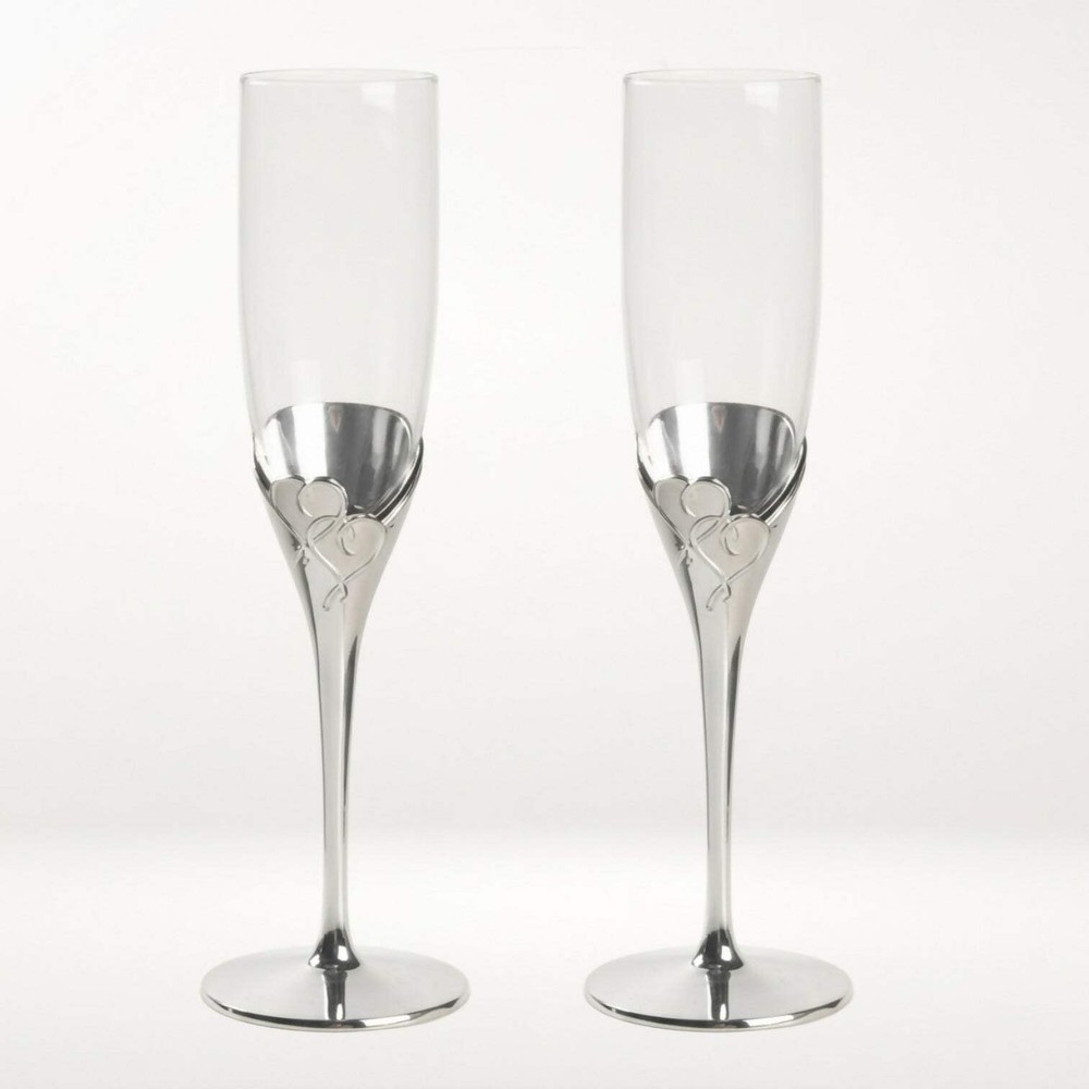 Lenox True Love Silverplate Champagne Flutes | Set of 2 | Excellent Condition