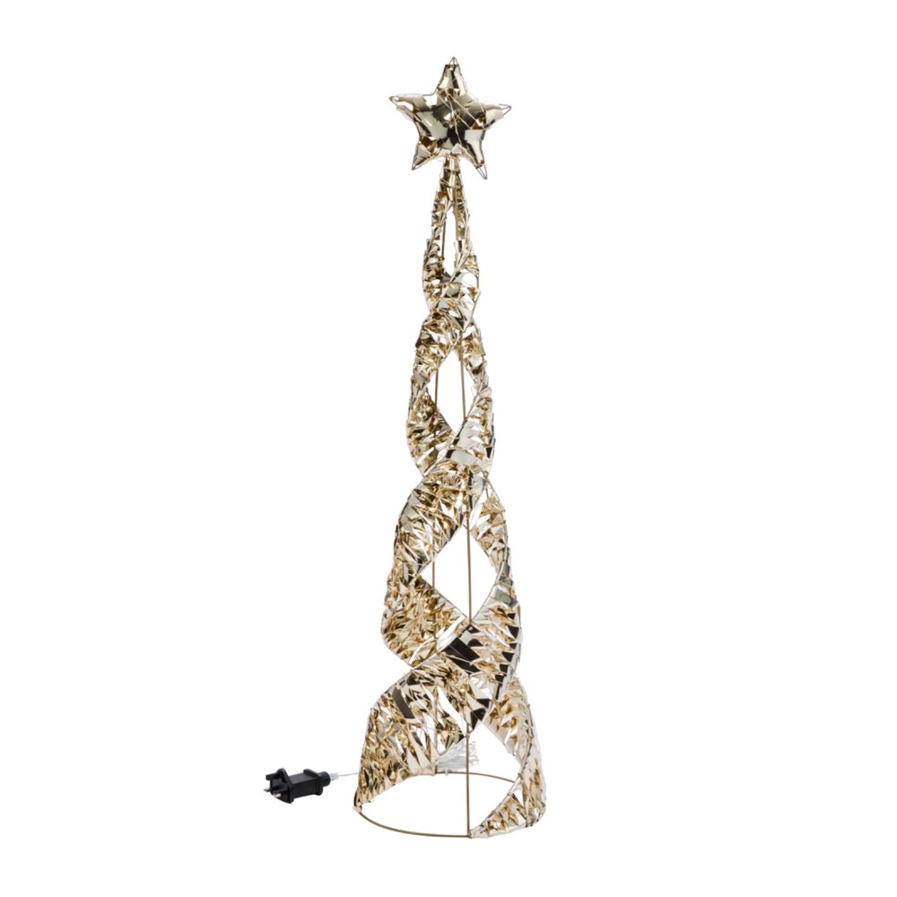 Christmas Festive LED Light Up Gold Twist Starbelisk Cone Tree 1m Tall 5m Cable