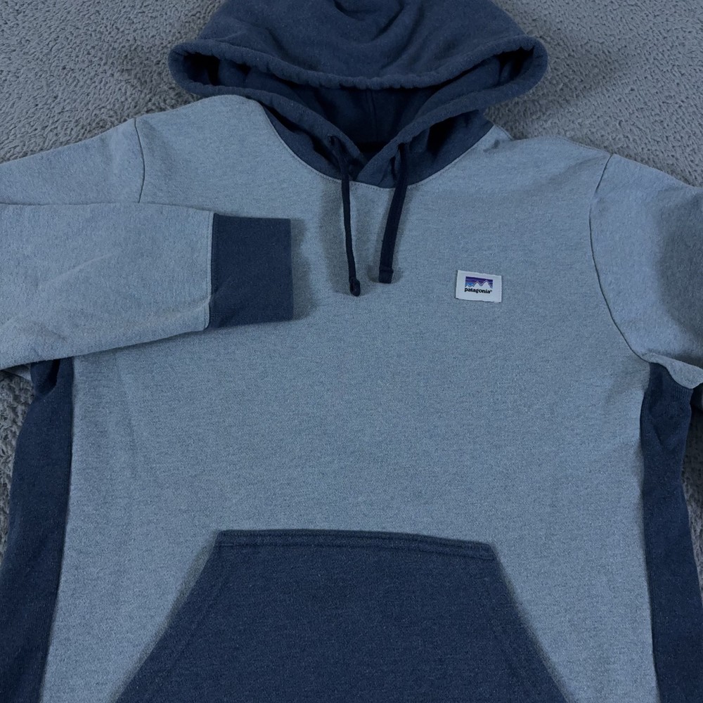 Patagonia Uprisal Hoodie Mens XS Blue Pullover Sweatshirt Recycled Sticker Hike