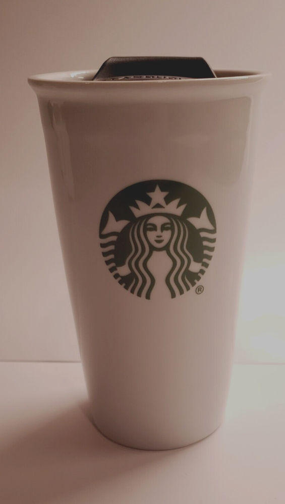 Starbucks~Classic White Ceramic Tumbler~Coffee ~10oz Travel Mug Green Mermaid