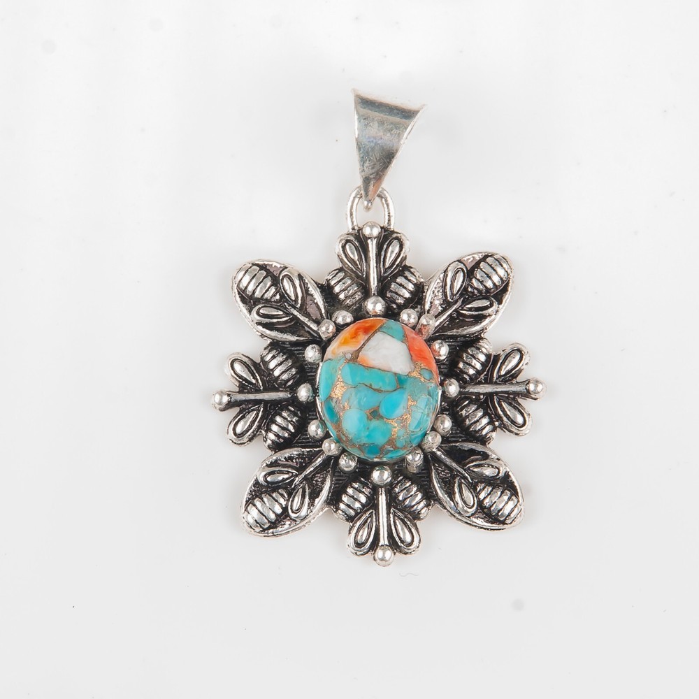Wedding Gift For Her 925 Silver Natural Spiny Oyster Gemstone Pendant Vintage