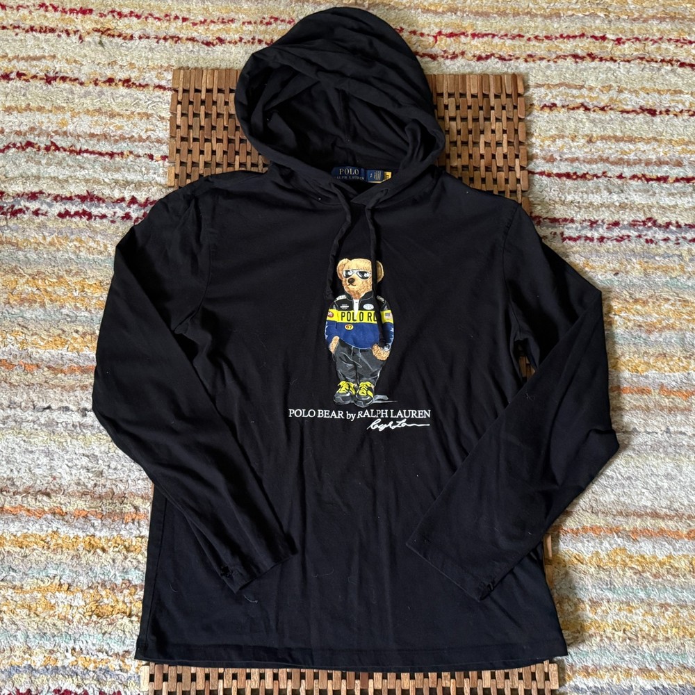 Polo Ralph Lauren Moto Bear Pullover Hoodie Hoody Black Men's Size Small S