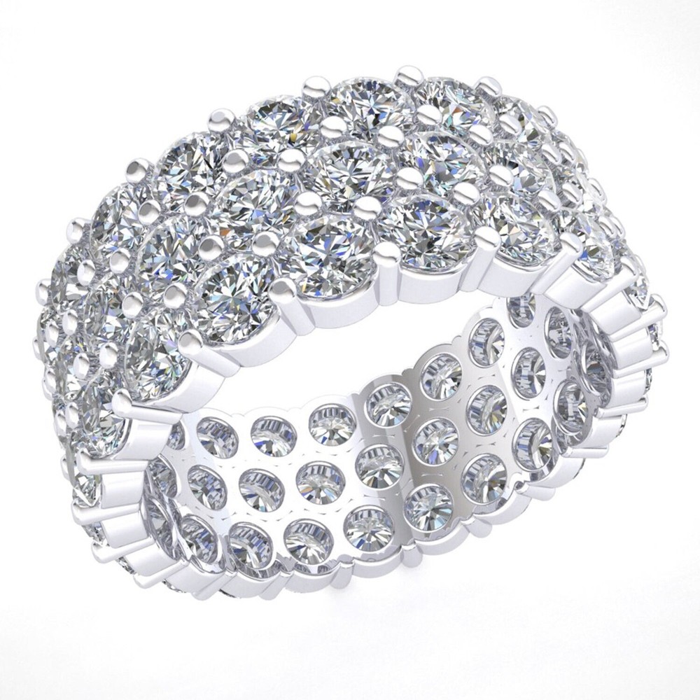 6.6ct Round Lab-Created Diamond 3Row Staggered Eternity Band Ring Solid 10K Gold