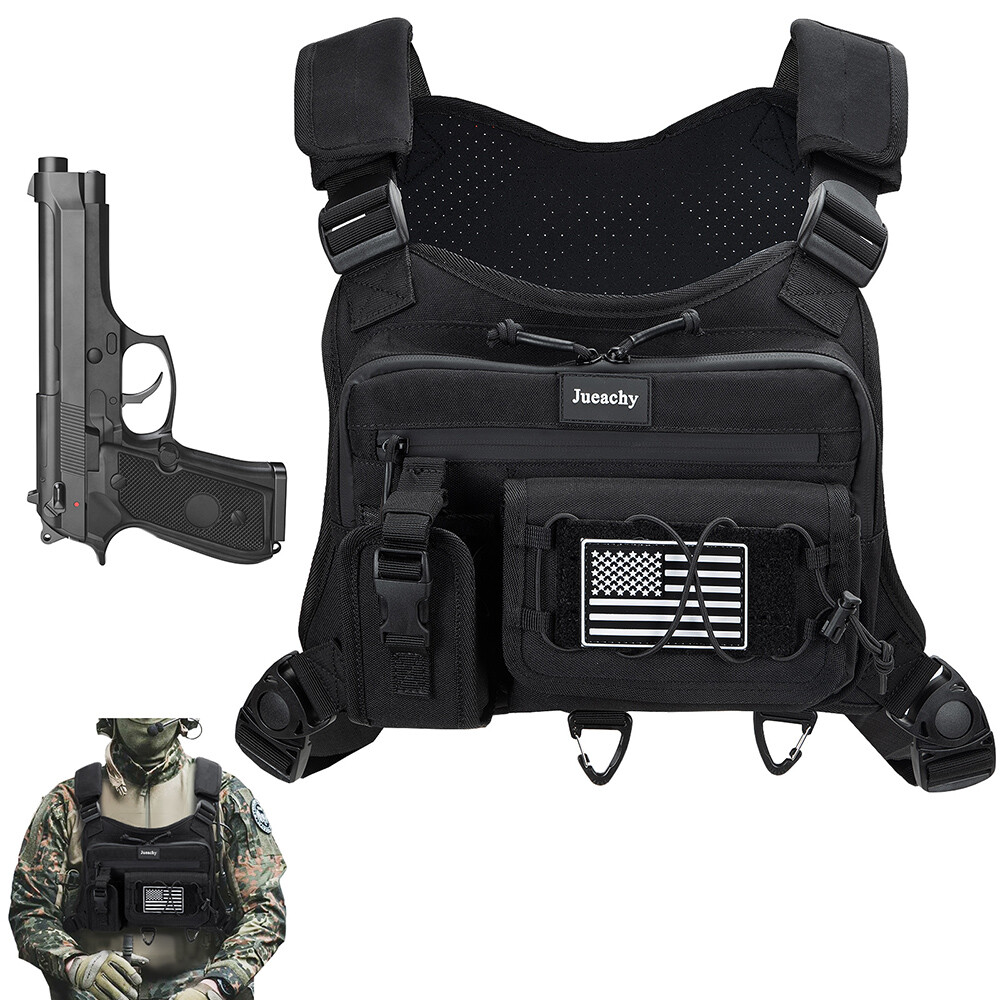 Tactical Combat Chest Rig with Concealed Pouch and Molle Webbing