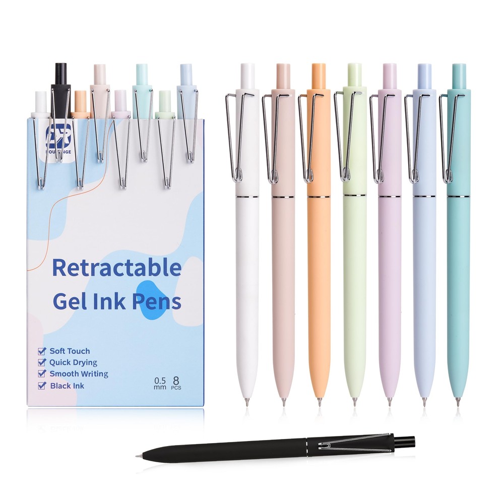 Retractable Gel Pens, 0.5 mm Pens, Smooth Black Ink Pens, 8 PCS Fine Point Wr...