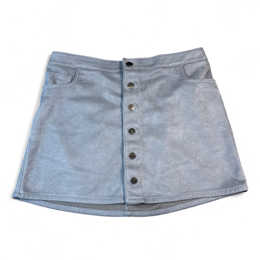 Express Sueded Mini Skirt Womens Size 10 Gray Button Front Stretch Casual