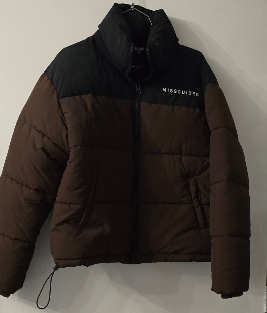 Missguided Padded Brown/Black Puffer Winter Jacket -sz UK 10