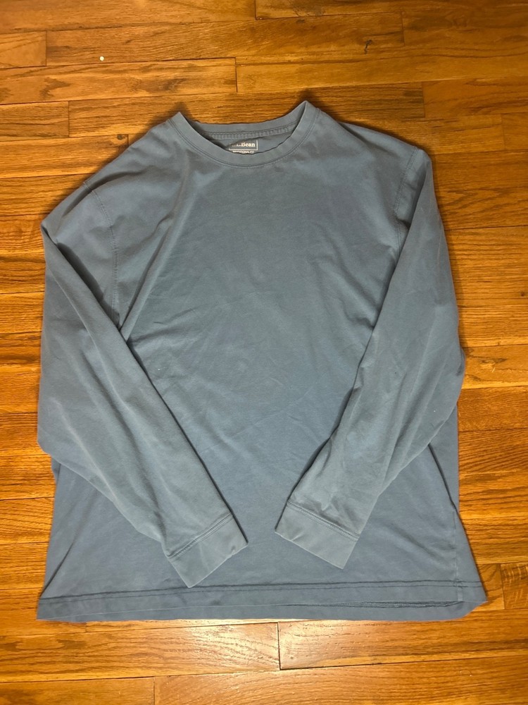LL Bean Carefree Unshrinkable Tee Long Sleeve T Shirt Mens Medium Blue