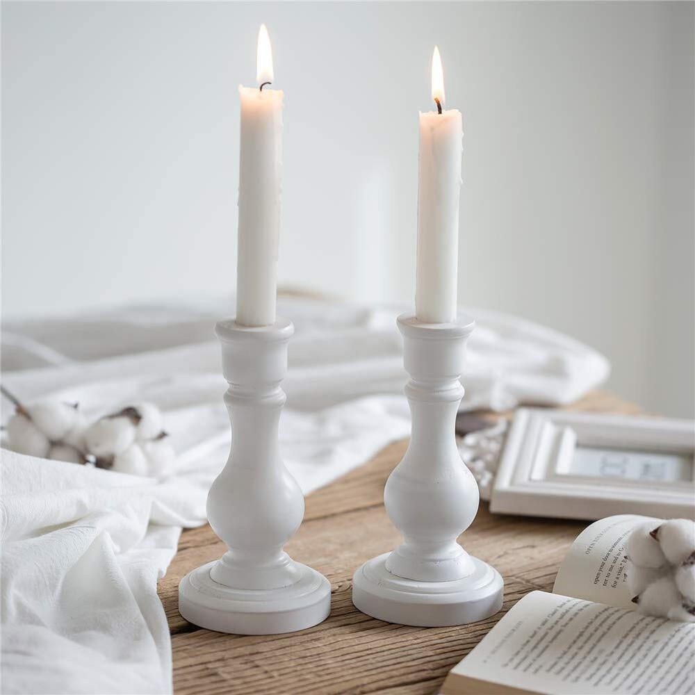 Wood Candle Holders For Candlesticks Set Of 2 White Wooden Taper Candle Holder F