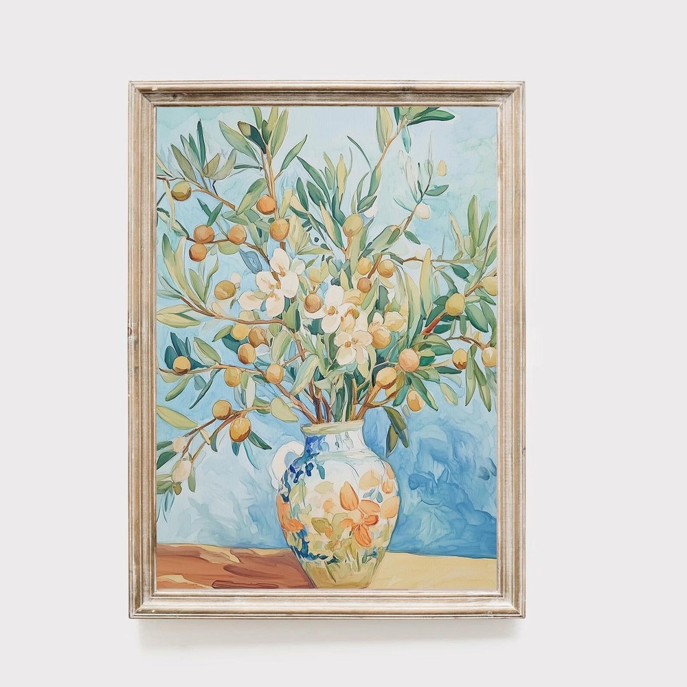 Olive Branch Art Print Mediterranean Still Life Painting Kitchen Wall Decor