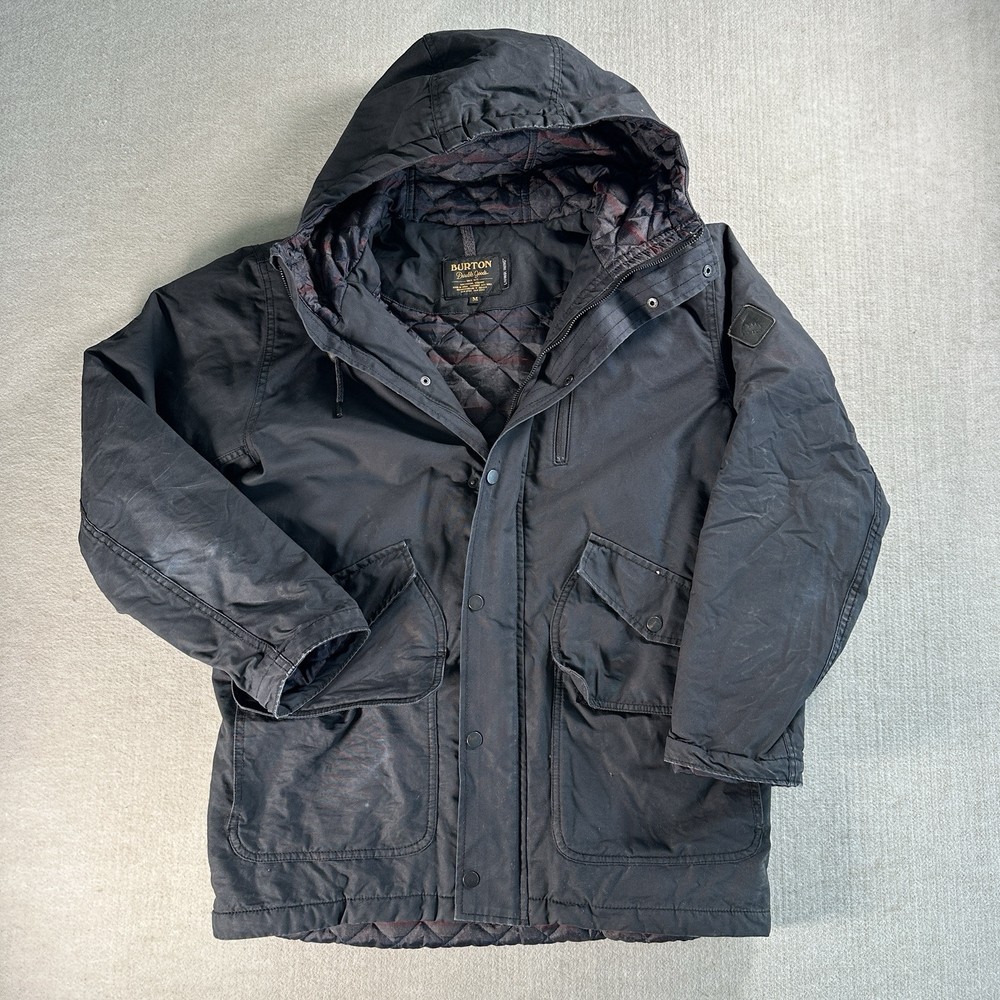 Burton Mens Snowboard Jacket Waxed Lined Size M Black Hood Ski Winter Insulated