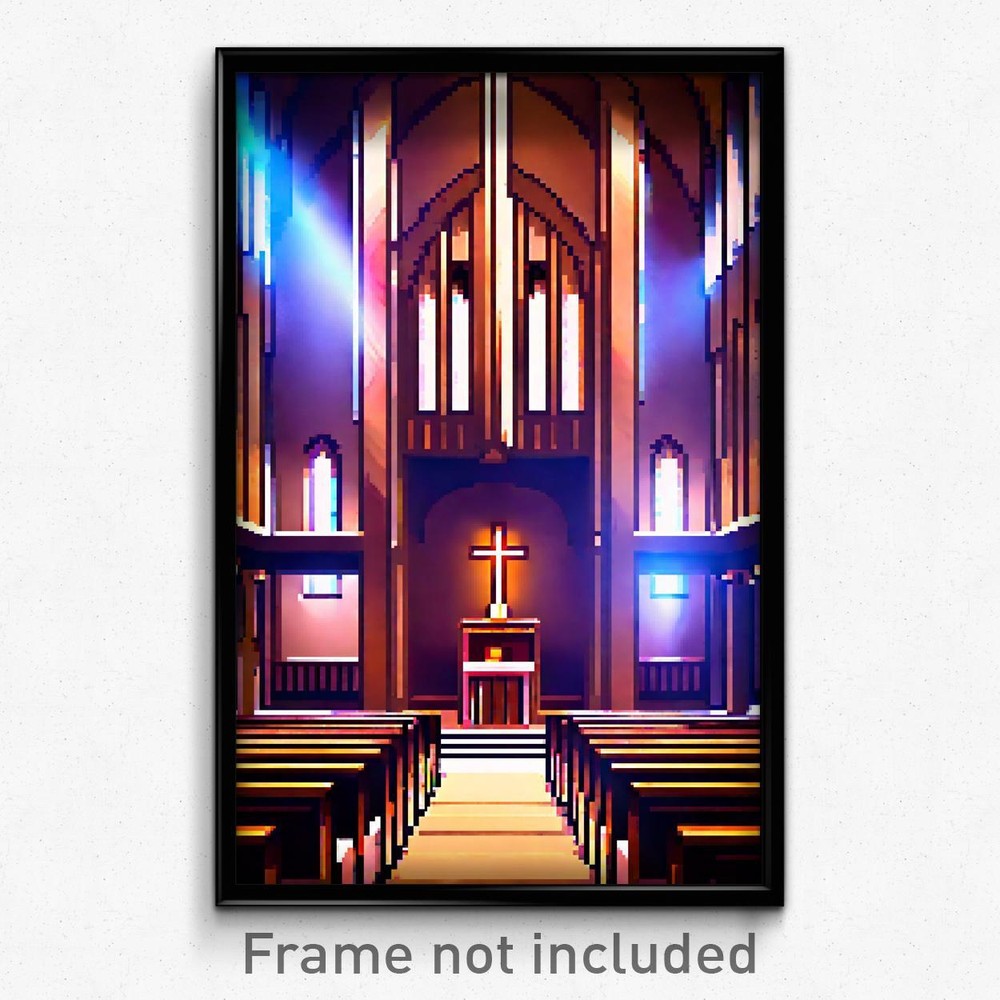 Pixel Art Poster - Brown Chapel (8 Bit Psychedelic Trippy Video Game Print)
