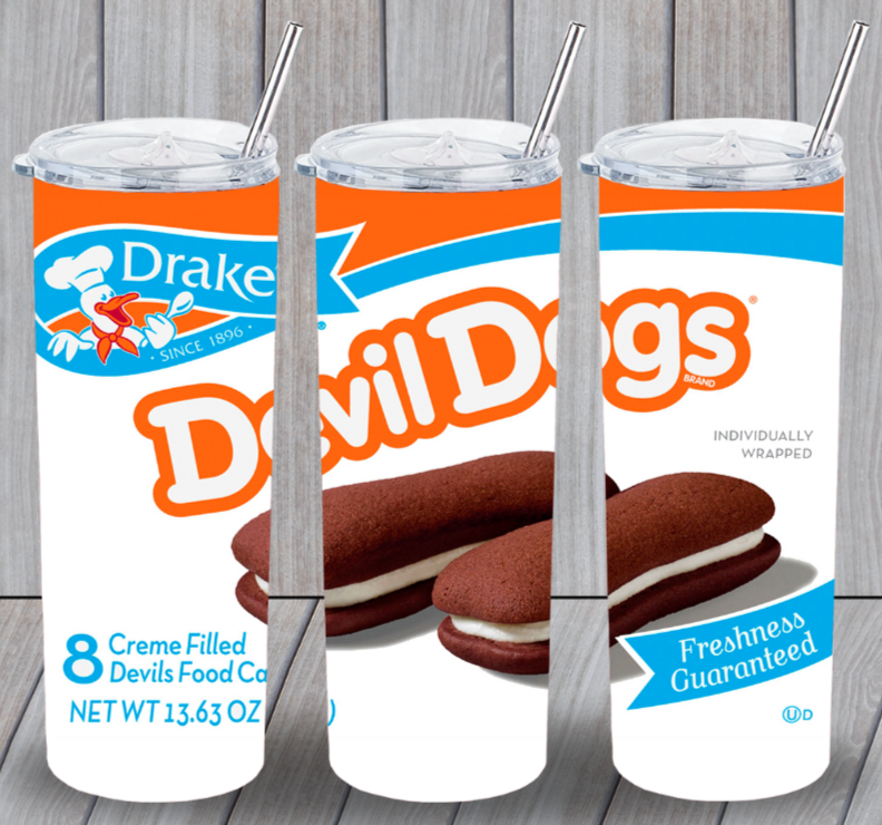 Drakes Devil Dogs Cakes Multicolor 20oz Insulated Tumbler Lid Plastic Straw New