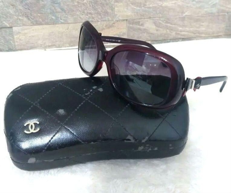 CHANEL 5170-A Wine Red Sunglasses Ribbon Side Coco Mark Logo Plastic Frame #2