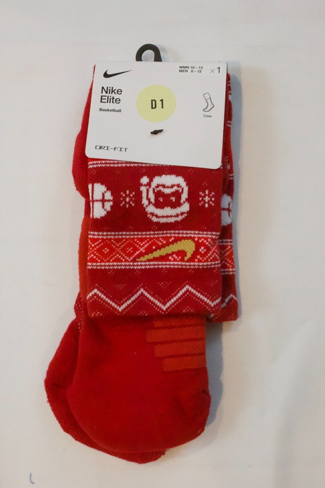 NWT Nike Elite Basketball Crew Socks Men Sz 8-12 Christmas Holiday Red and Gold