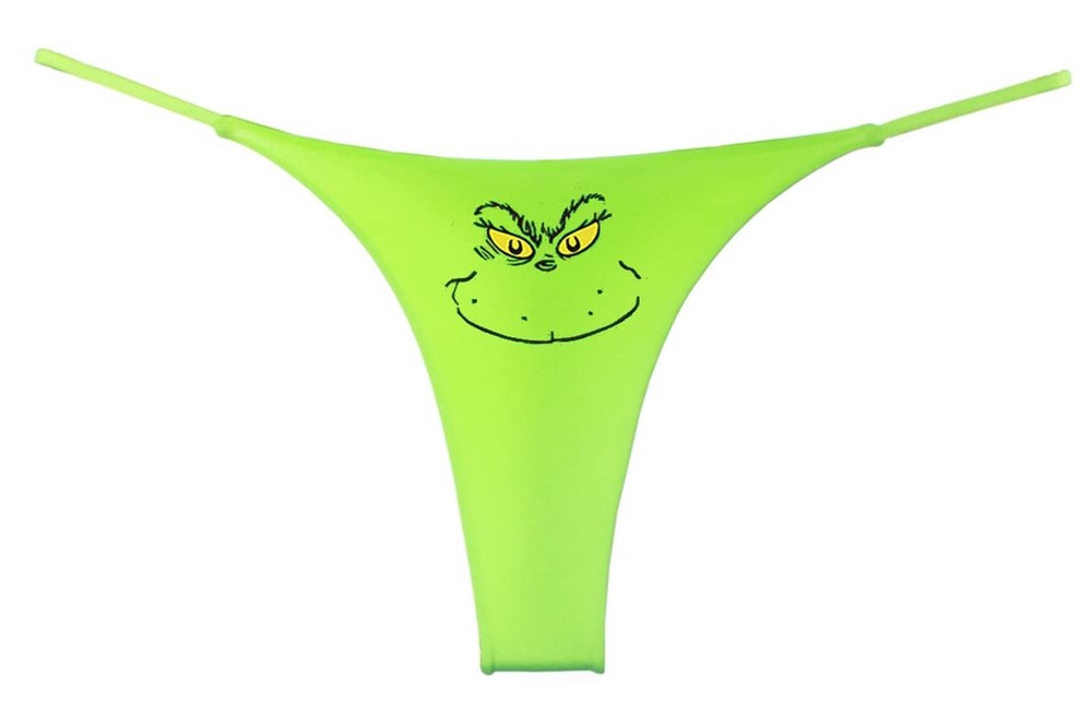 Festive Cindy Lou Holiday Thong Womens Medium Green Underwear