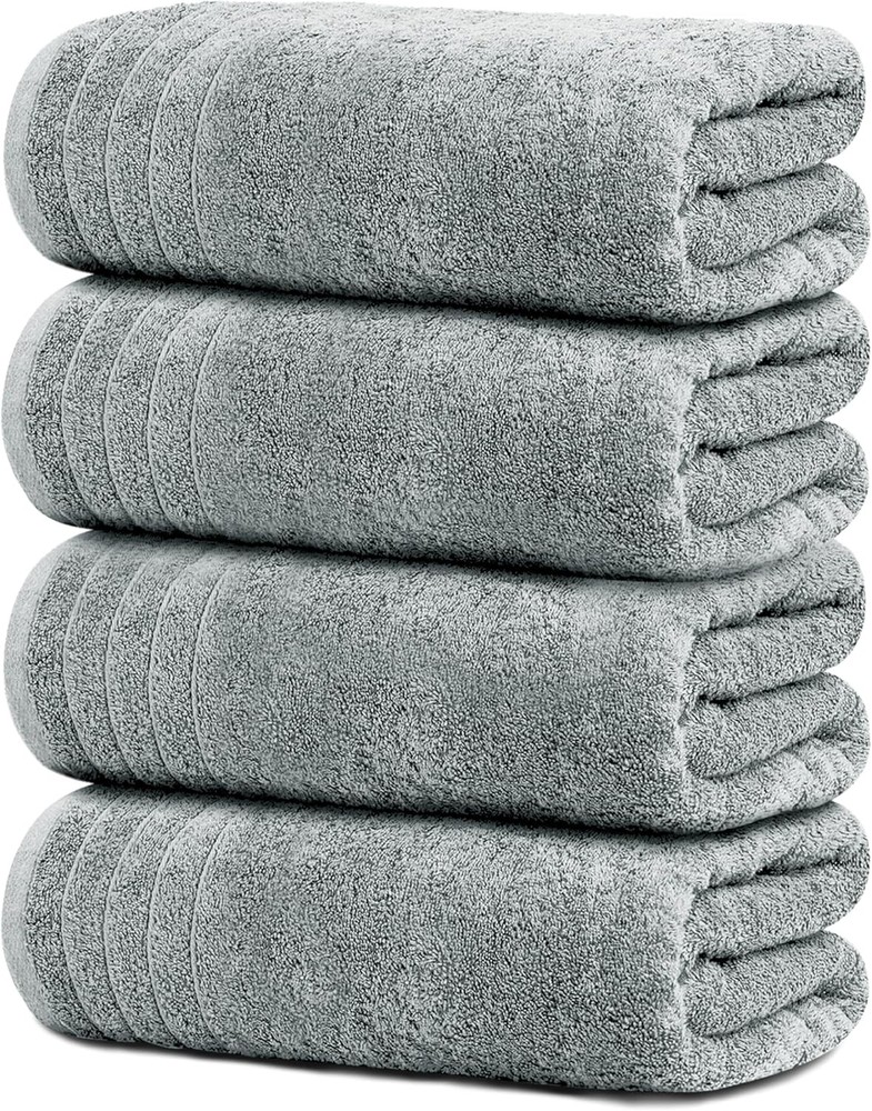 4-Piece Extra Large Bath Towel Set in Cool Grey - Soft & Absorbent